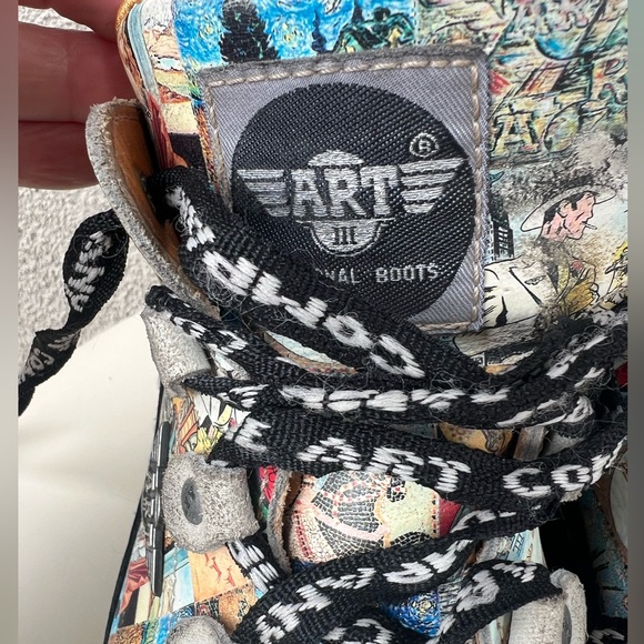 Vintage Y2K chunky Punk combat leather boots graffiti print The Art 38E - Picture 9 of 13